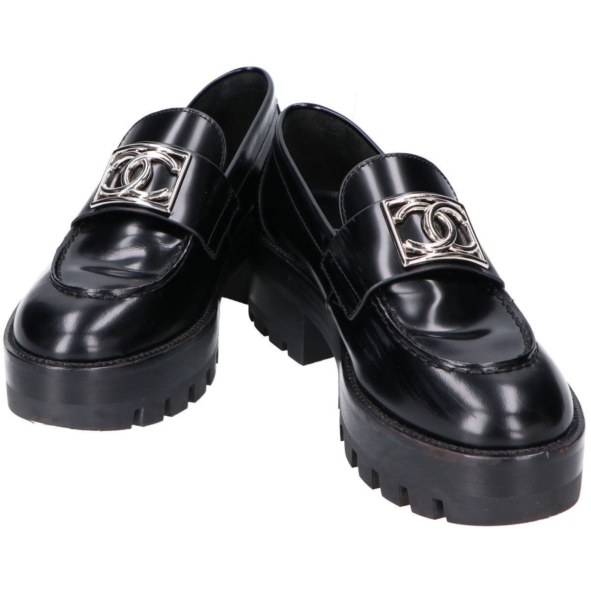 CHANEL シャネル D G45156 ココマークプレート レザー 厚底ローファー シューズ