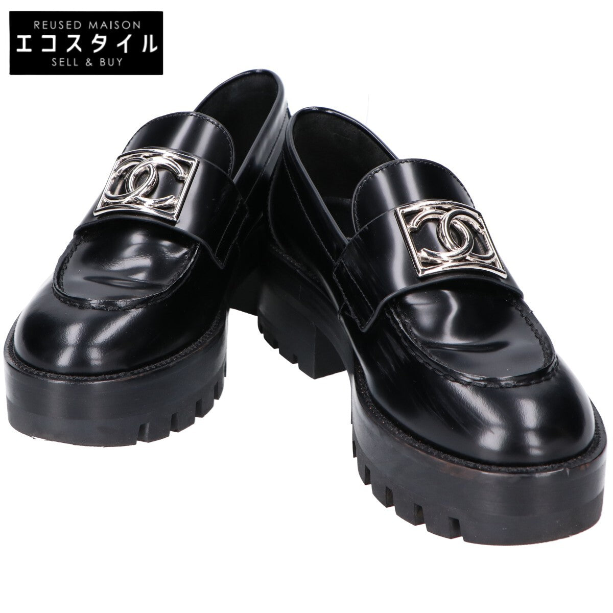 CHANEL シャネル D G45156 ココマークプレート レザー 厚底ローファー シューズ