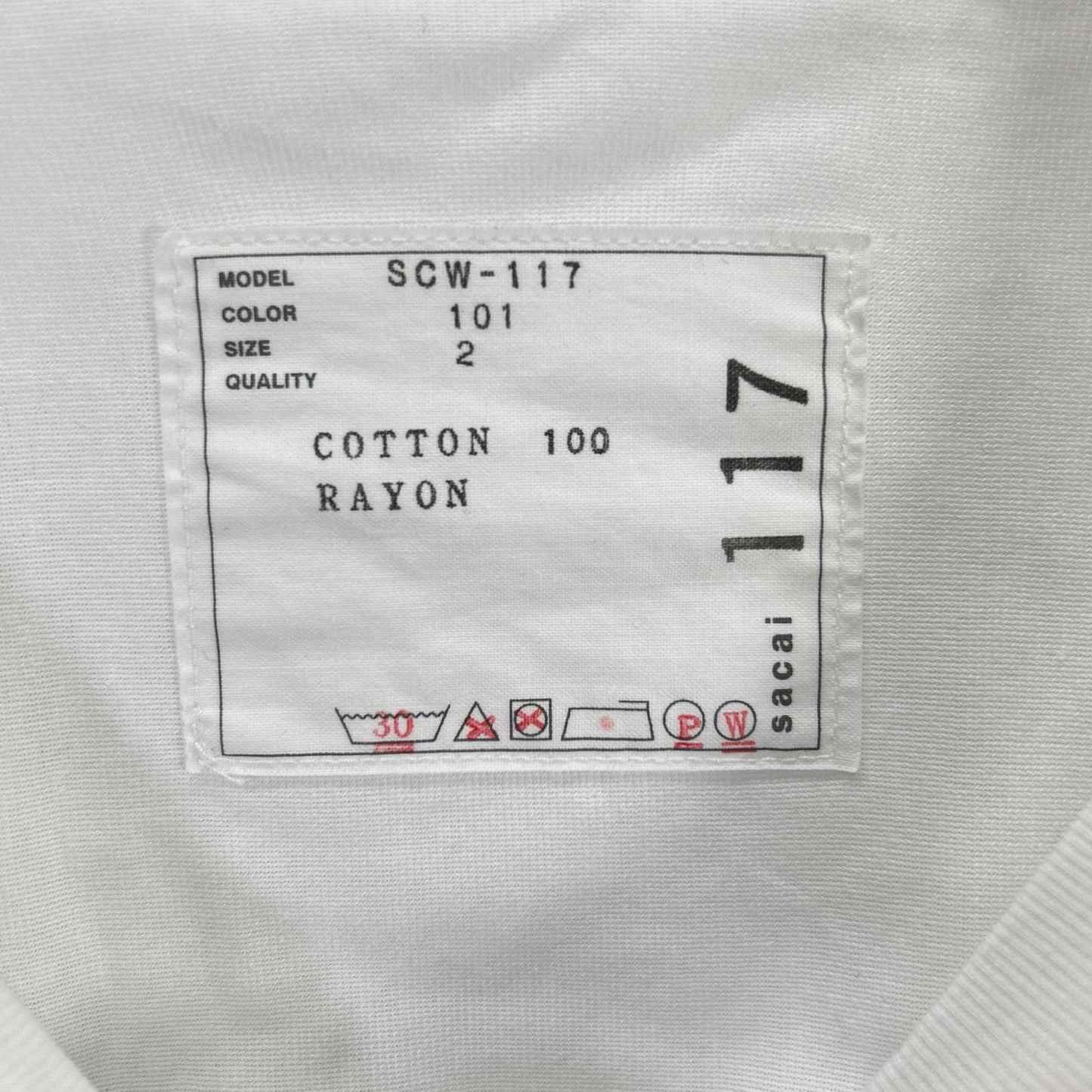 sacai サカイ SCW-117 ホワイト s Cotton Jersey Tshirt トップス