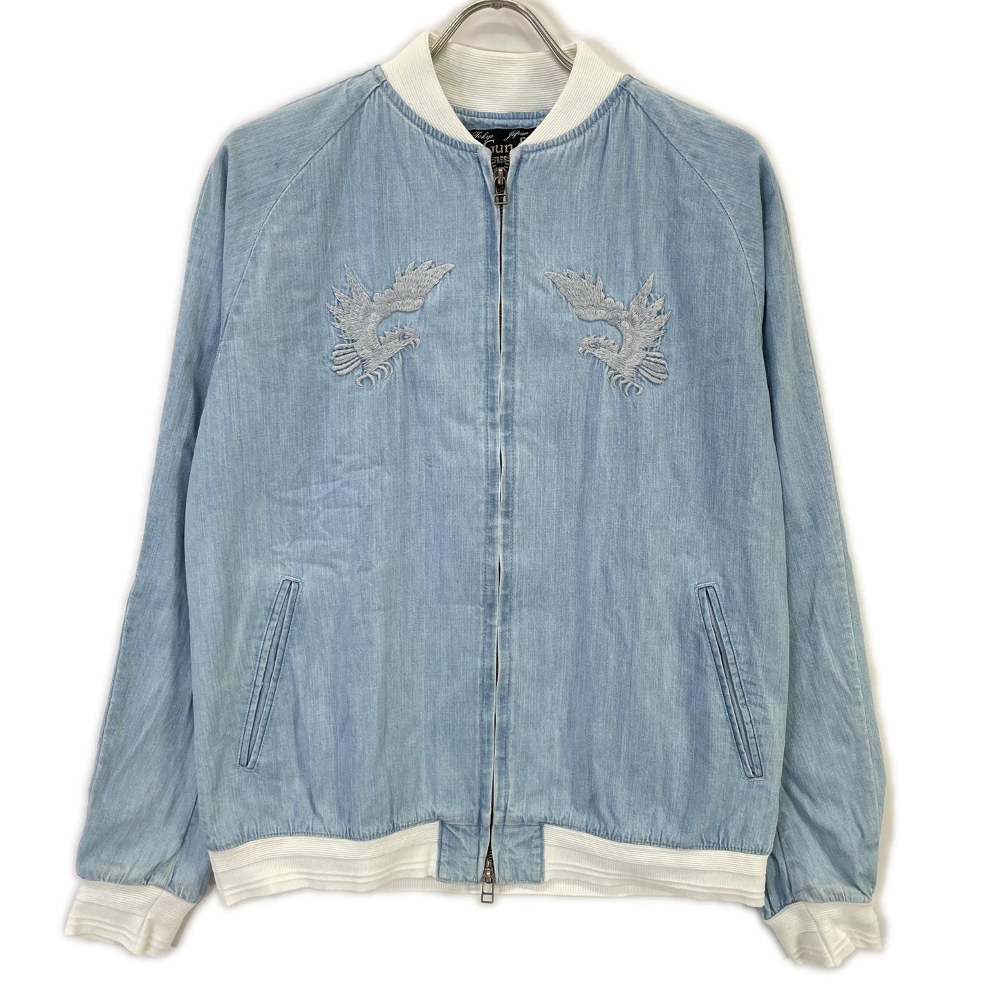 SLOW GUN Slow Gun Blue ALASKA Animal-Embroidered Bleached Denim Sukajan Jacket