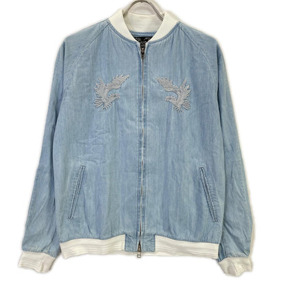 SLOW GUN Slow Gun Blue ALASKA Animal-Embroidered Bleached Denim Sukajan Jacket