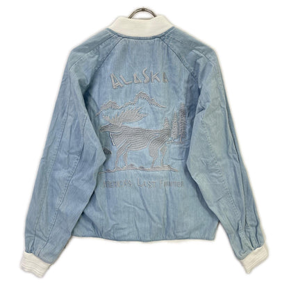 SLOW GUN Slow Gun Blue ALASKA Animal-Embroidered Bleached Denim Sukajan Jacket