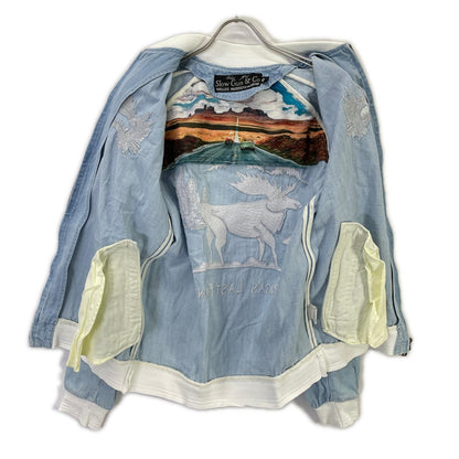 SLOW GUN Slow Gun Blue ALASKA Animal-Embroidered Bleached Denim Sukajan Jacket
