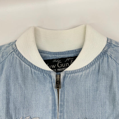 SLOW GUN Slow Gun Blue ALASKA Animal-Embroidered Bleached Denim Sukajan Jacket