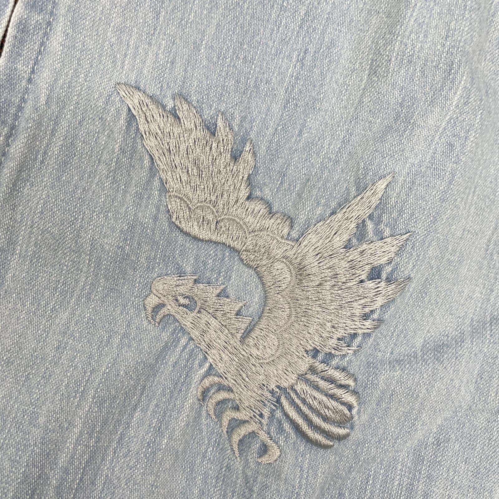 SLOW GUN スロウガン ブルー ALASKA アニマル刺繍 ブリーチデニムスカジャン ジャケット