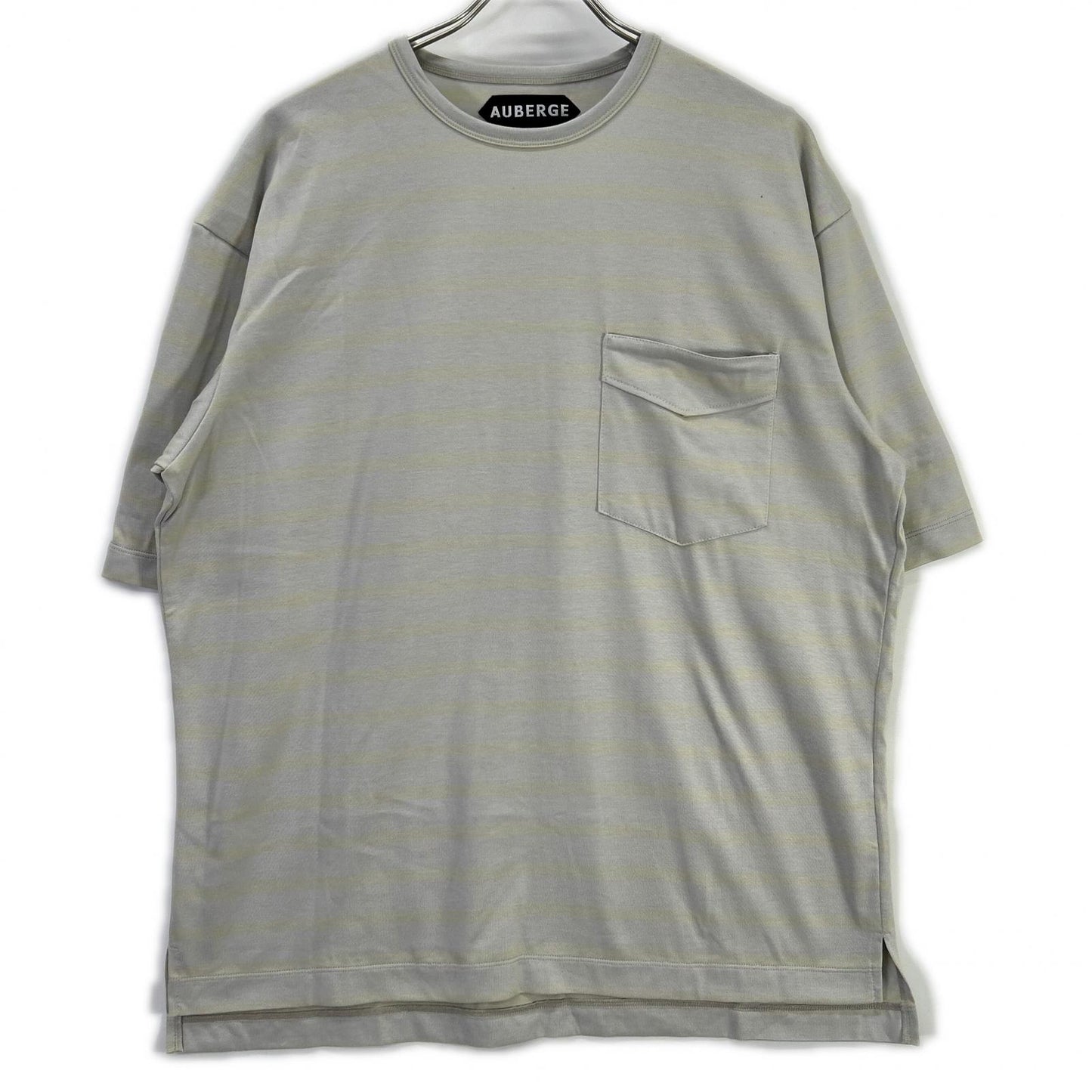 AUBERGE オーベルジュ グレー×レモン OWEN Ⅲ ボーダー 胸ポケット Tシャツ トップス