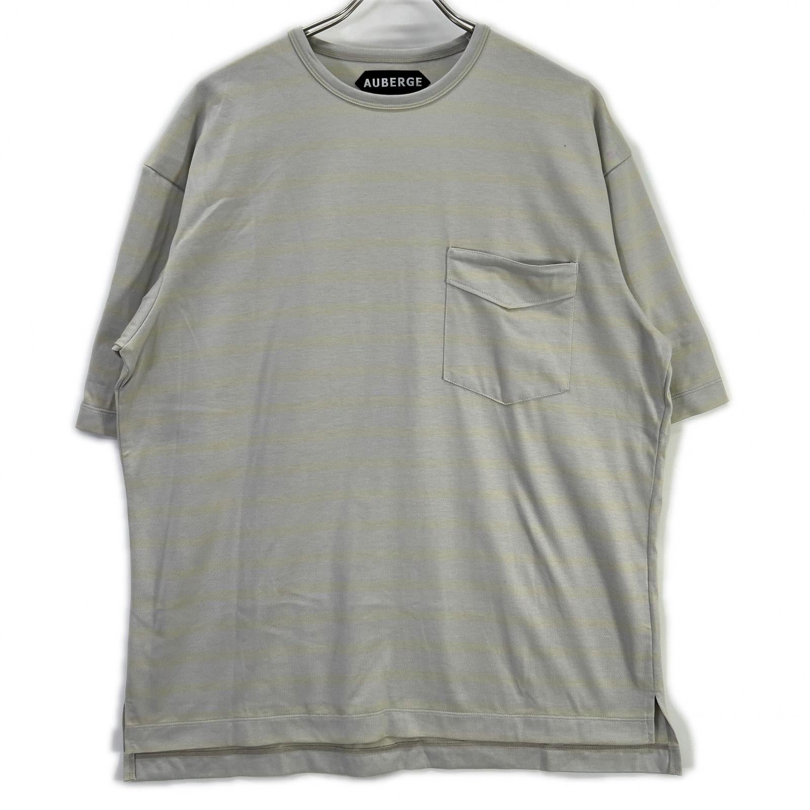AUBERGE オーベルジュ グレー×レモン OWEN Ⅲ ボーダー 胸ポケット Tシャツ トップス