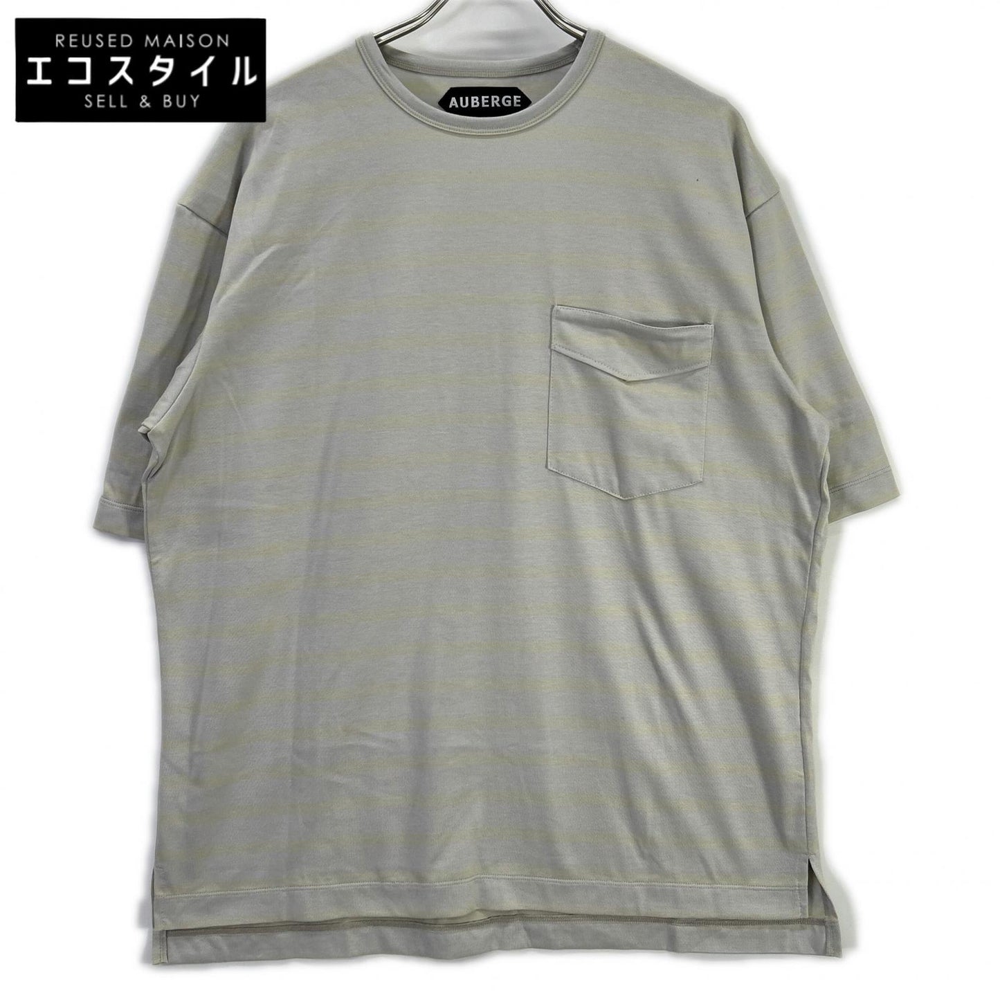 AUBERGE オーベルジュ グレー×レモン OWEN Ⅲ ボーダー 胸ポケット Tシャツ トップス