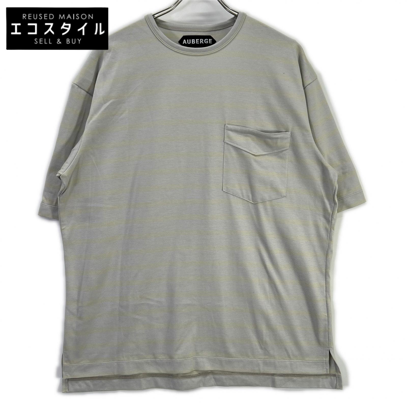 AUBERGE オーベルジュ グレー×レモン OWEN Ⅲ ボーダー 胸ポケット Tシャツ トップス