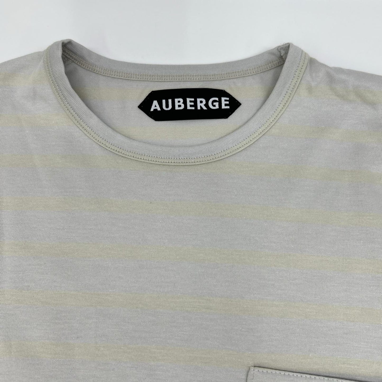 AUBERGE オーベルジュ グレー×レモン OWEN Ⅲ ボーダー 胸ポケット Tシャツ トップス