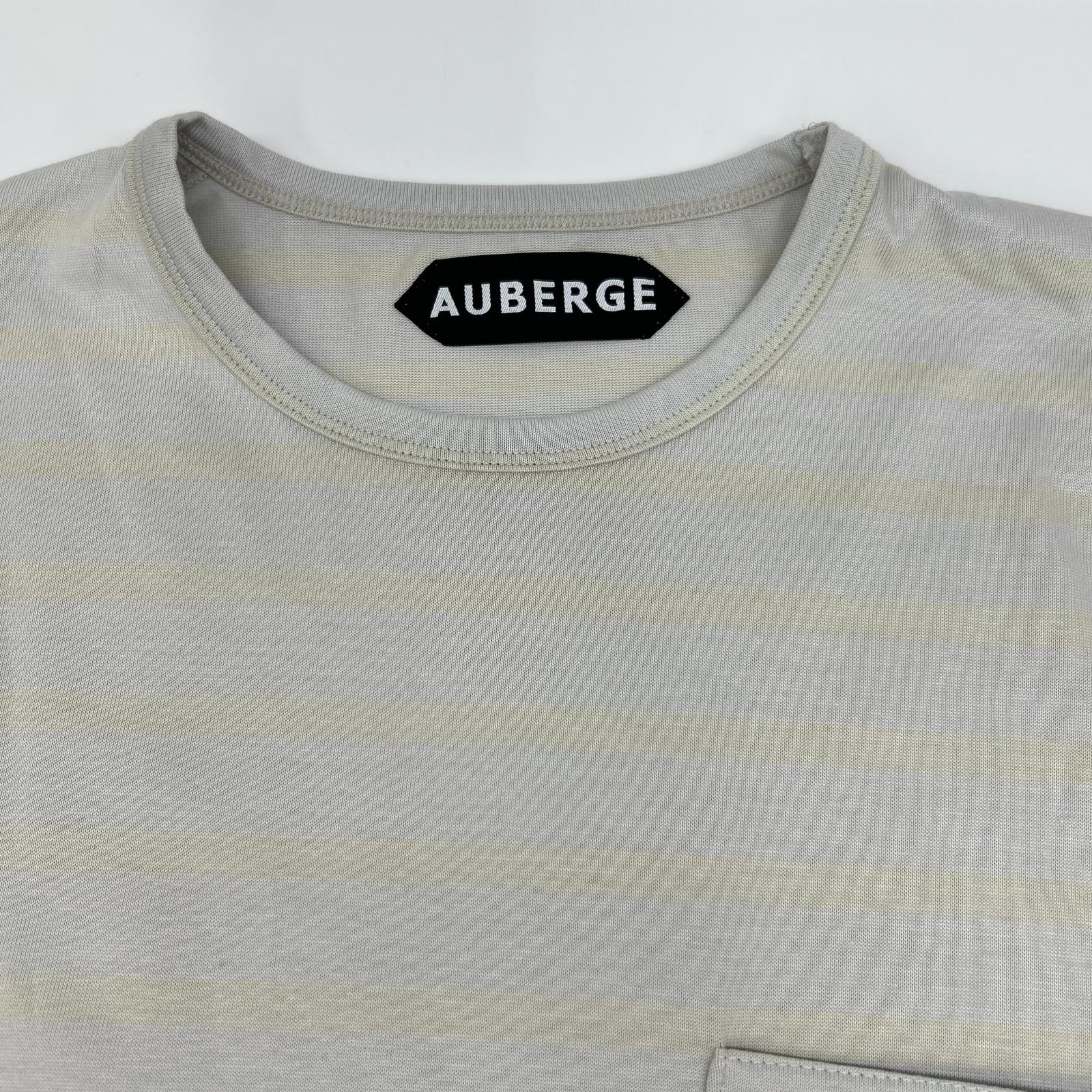 AUBERGE オーベルジュ グレー×レモン OWEN Ⅲ ボーダー 胸ポケット Tシャツ トップス