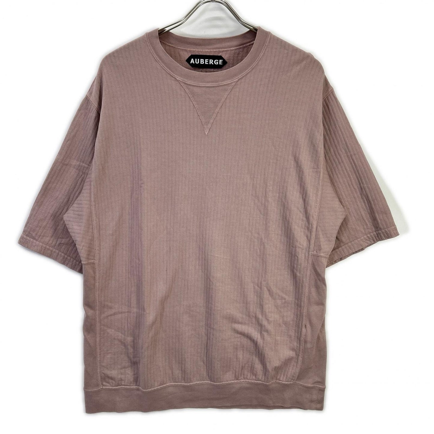 AUBERGE オーベルジュ パープル Vガゼット コットン ストライプ Tシャツ トップス