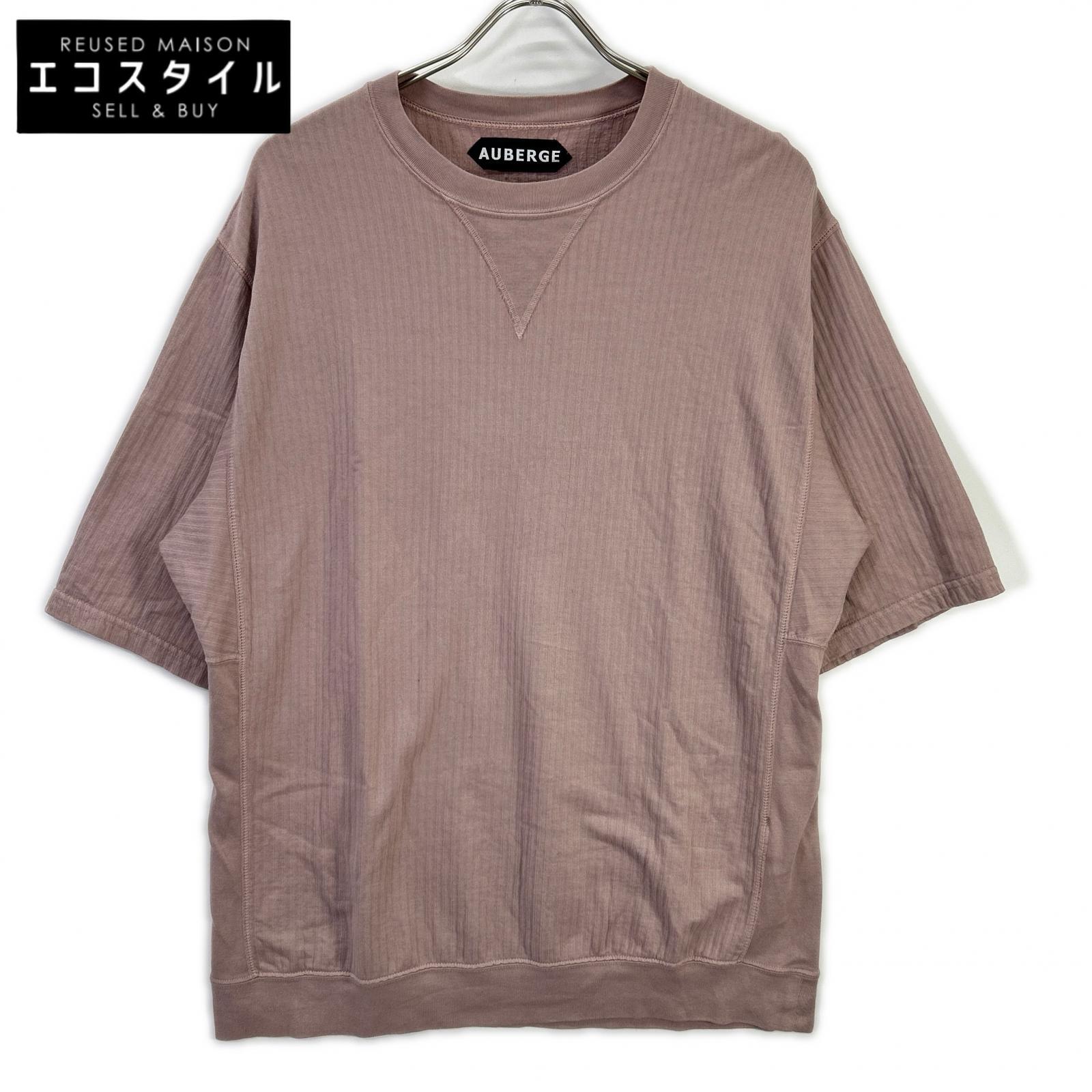 AUBERGE オーベルジュ パープル Vガゼット コットン ストライプ Tシャツ トップス