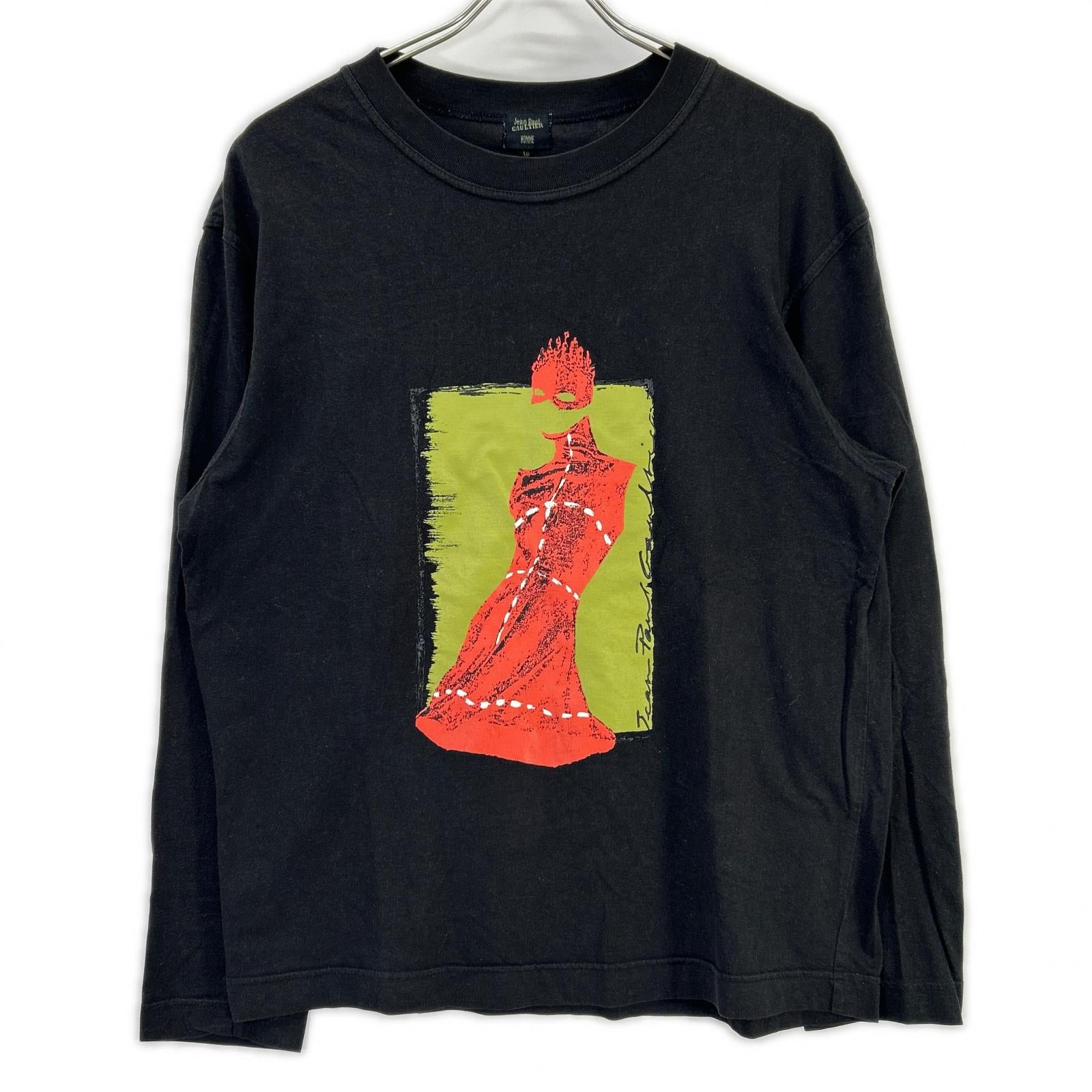 Jean Paul GAULTIER ジャンポールゴルチエ ブラック コットン プリント ロングスリーブTシャツ トップス