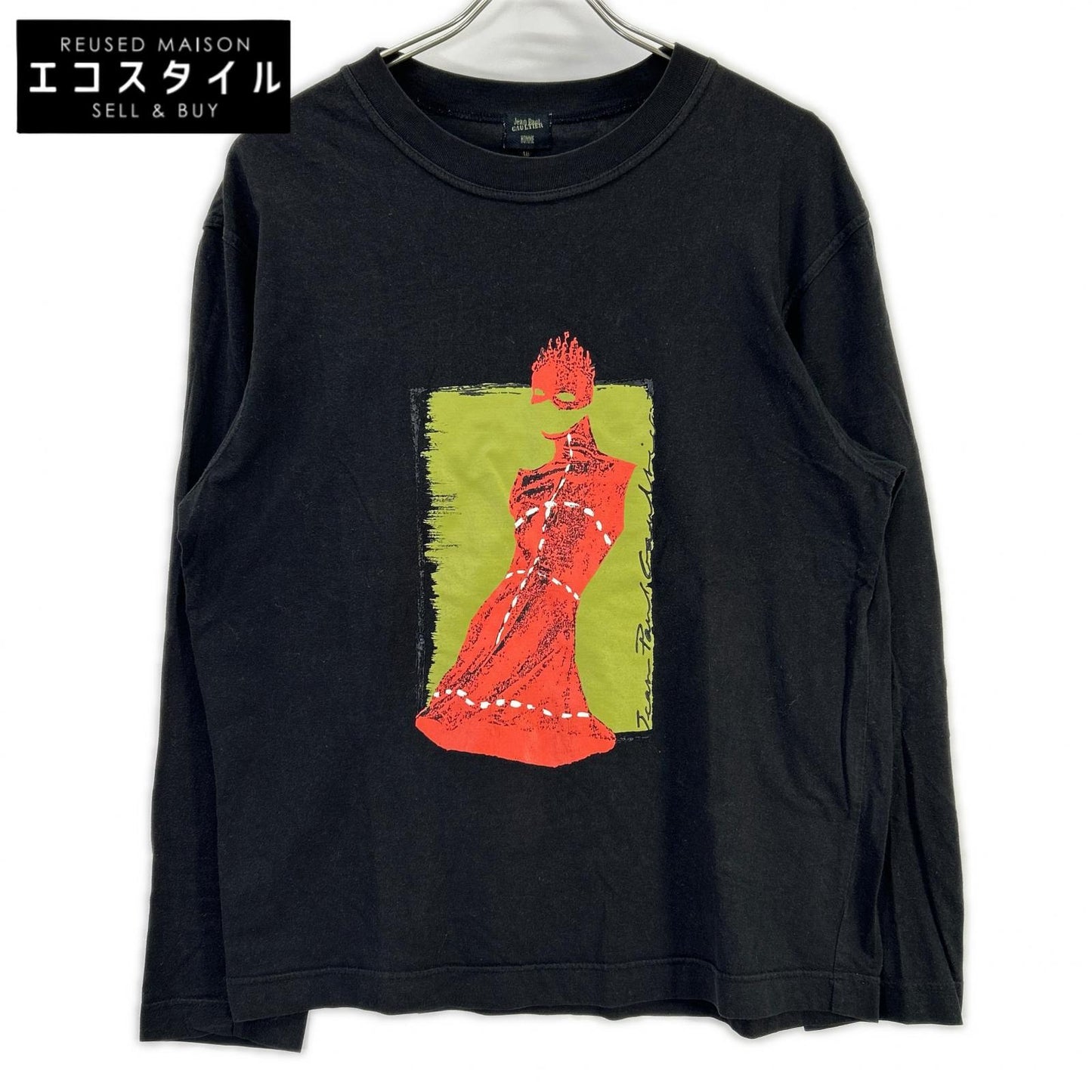 Jean Paul GAULTIER ジャンポールゴルチエ ブラック コットン プリント ロングスリーブTシャツ トップス