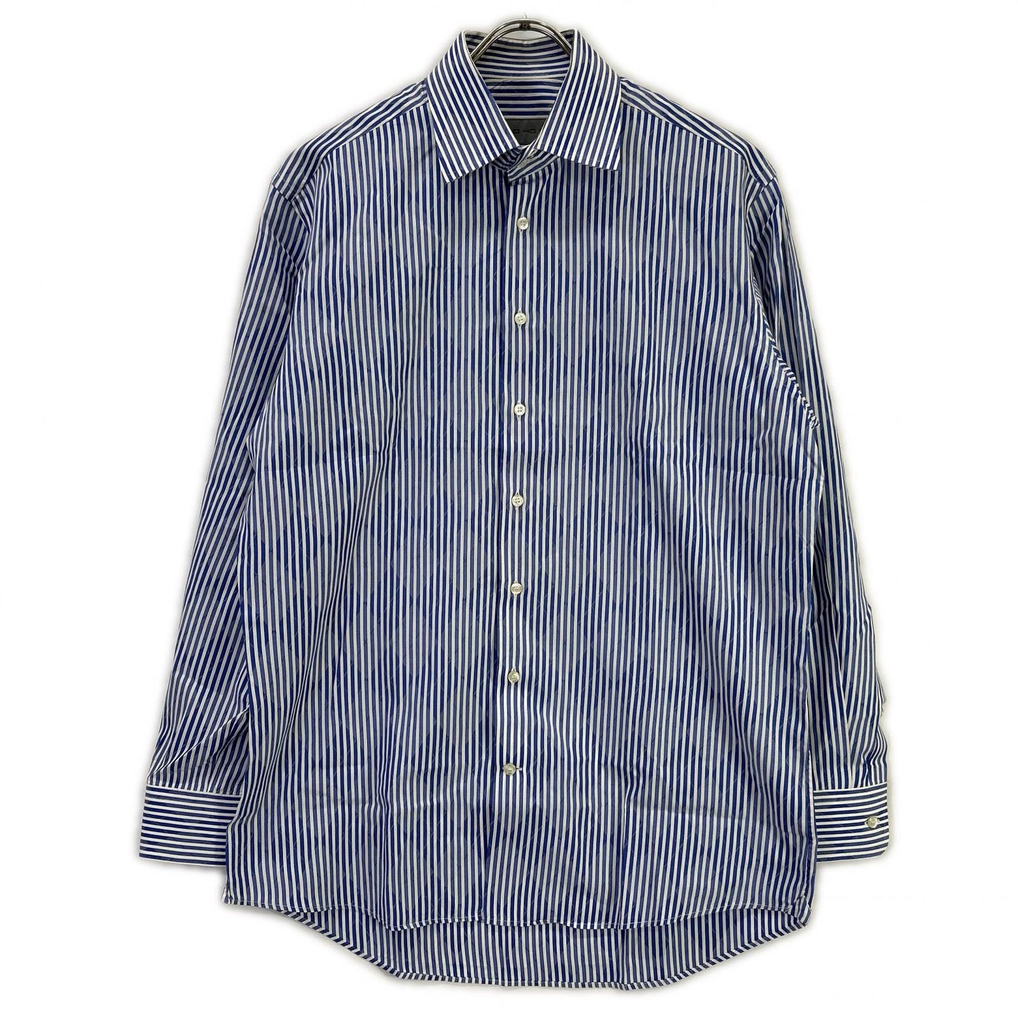 ETRO エトロ ブルー 14年 ストライプ×アーガイル ワイドカラー ドレス シャツ トップス