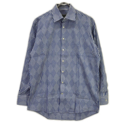 ETRO エトロ ブルー 14年 ストライプ×アーガイル ワイドカラー ドレス シャツ トップス