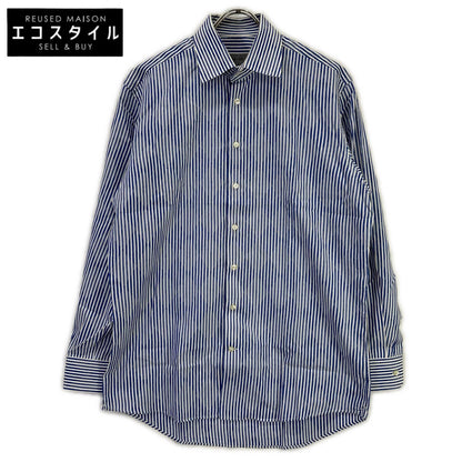 ETRO エトロ ブルー 14年 ストライプ×アーガイル ワイドカラー ドレス シャツ トップス