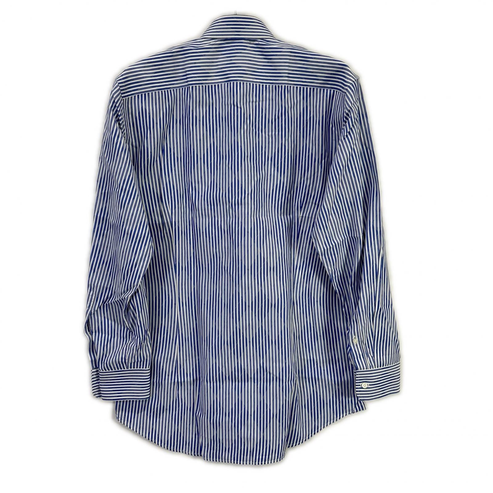 ETRO エトロ ブルー 14年 ストライプ×アーガイル ワイドカラー ドレス シャツ トップス