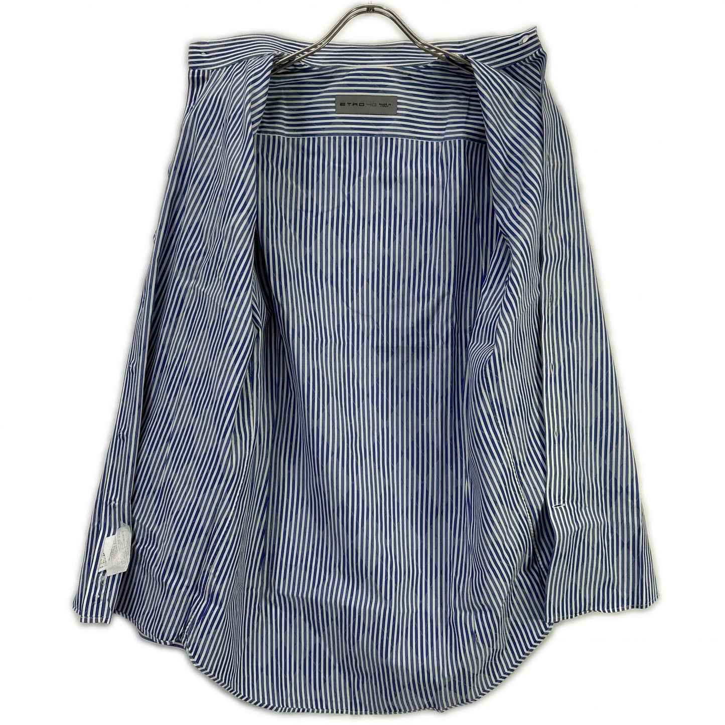 ETRO エトロ ブルー 14年 ストライプ×アーガイル ワイドカラー ドレス シャツ トップス