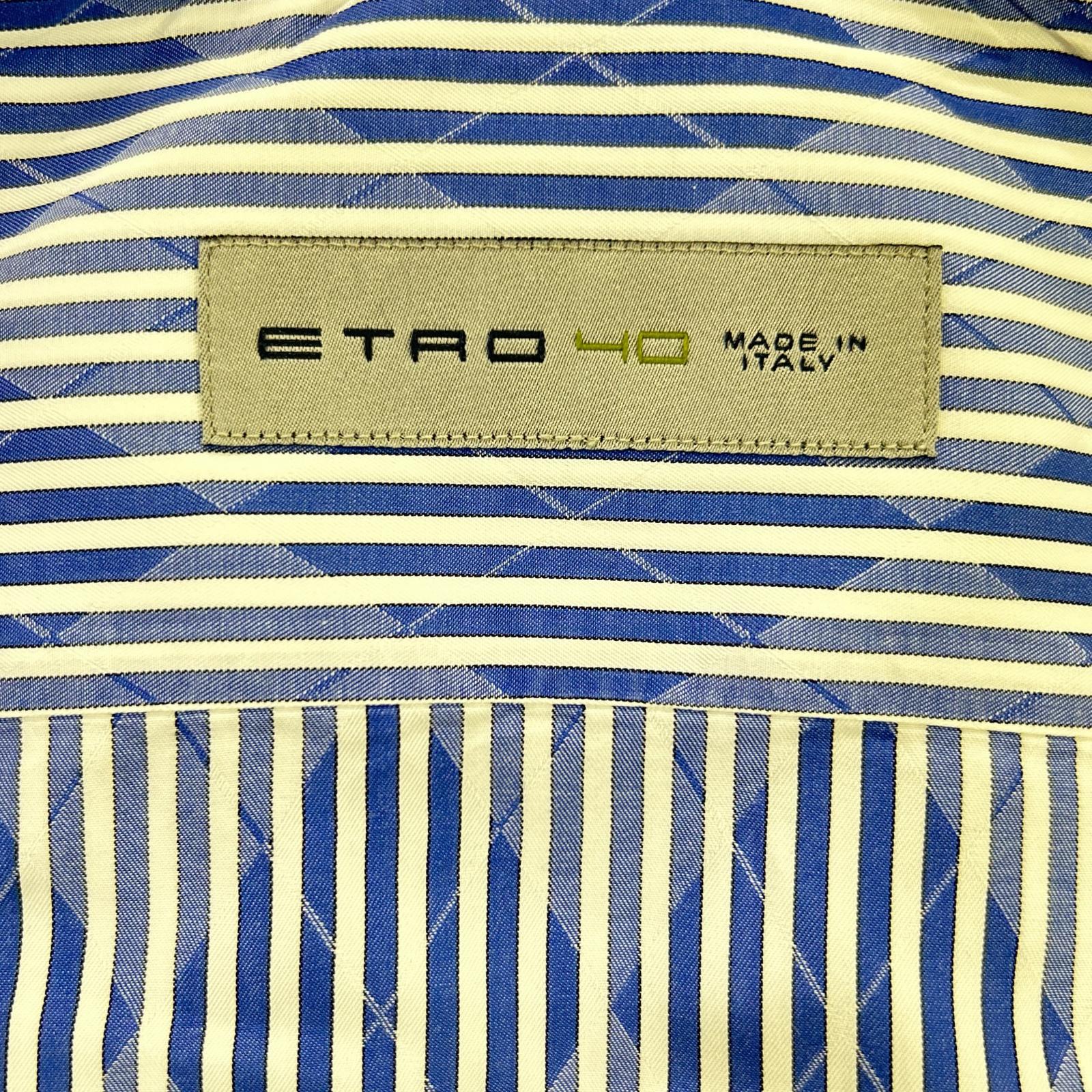 ETRO エトロ ブルー 14年 ストライプ×アーガイル ワイドカラー ドレス シャツ トップス