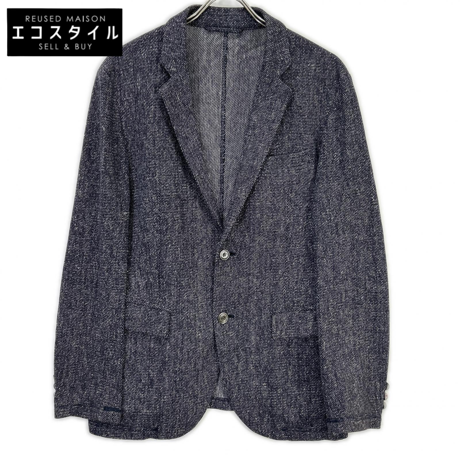 EPOCA UOMO エポカウォモ ネイビー 麻混 メランジ ニット生地 テーラード ジャケット ジャケット