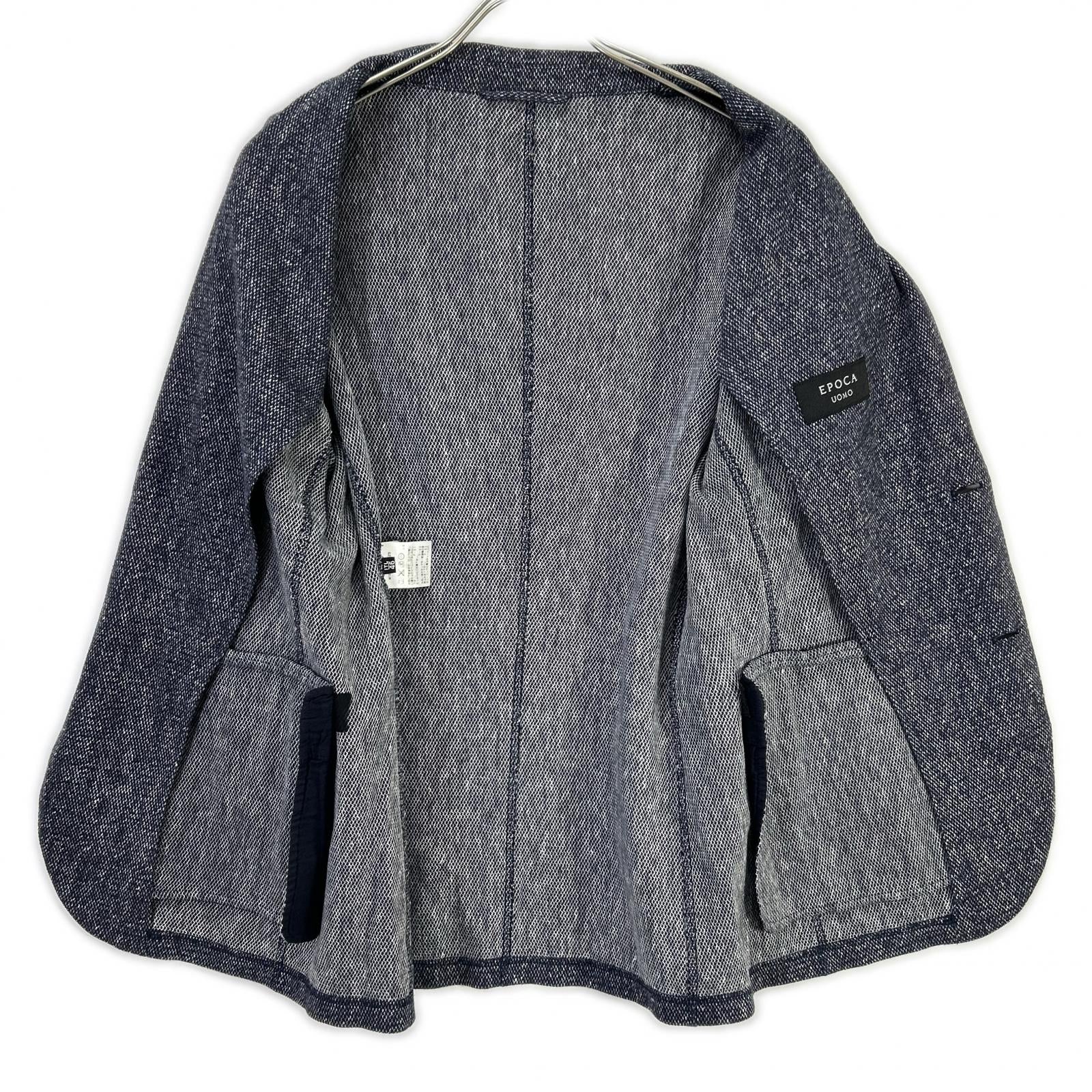 EPOCA UOMO エポカウォモ ネイビー 麻混 メランジ ニット生地 テーラード ジャケット ジャケット