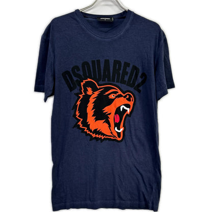 DSQUARED2 S74GD0584 S21600 19AW Cool Fit navy tiger logo-print T-shirt tops