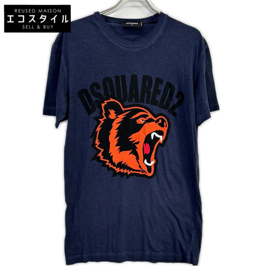 DSQUARED2 S74GD0584 S21600 19AW Cool Fit navy tiger logo-print T-shirt tops