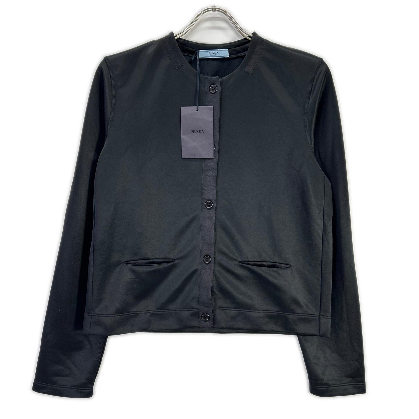 PRADA プラダ 34384 ブラック 10年 JERSEY RASO エルボーパッチ カーディガン トップス