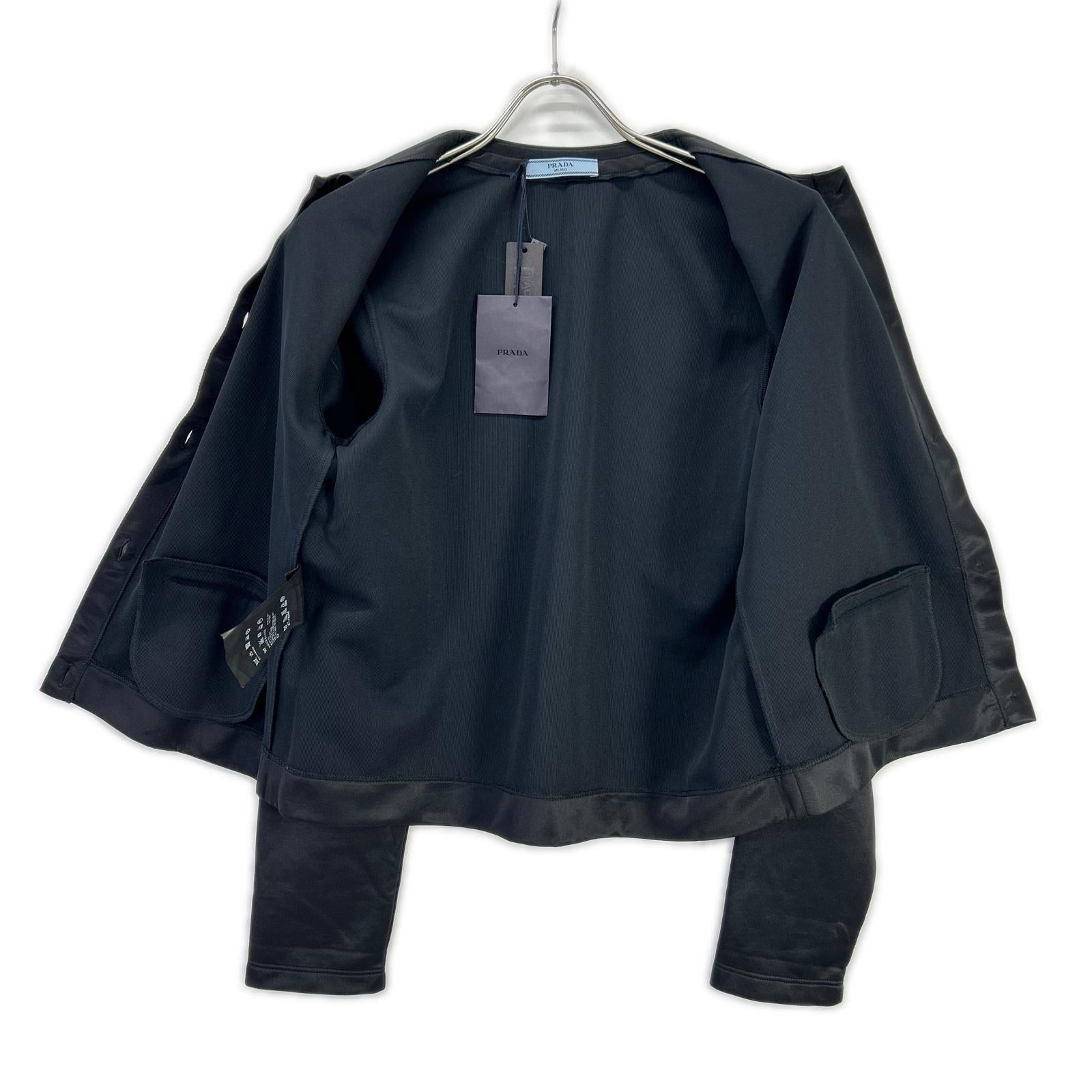 PRADA プラダ 34384 ブラック 10年 JERSEY RASO エルボーパッチ カーディガン トップス