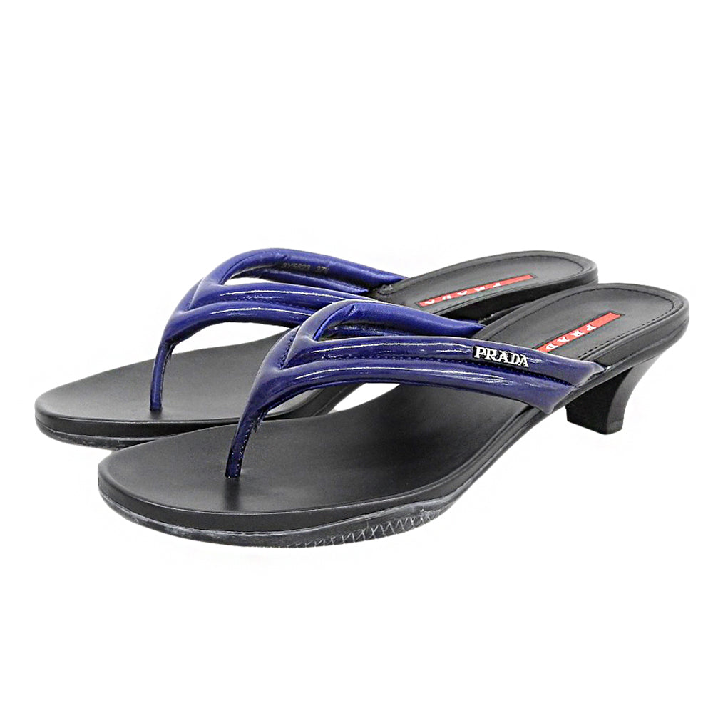 PRADA SPORT プラダスポーツ 新品同様 ヒール トングサンダル シューズ レディース ブラック/ブルー 37 1/2 3Y5823 シューズ