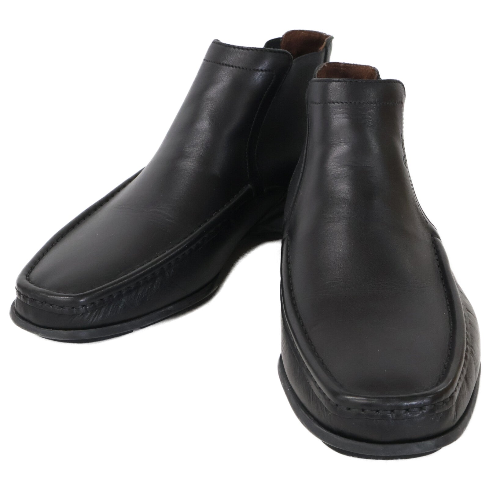 Salvatore Ferragamo [Excellent condition] Leather Moccasin-Design Chelsea Boots Shoes