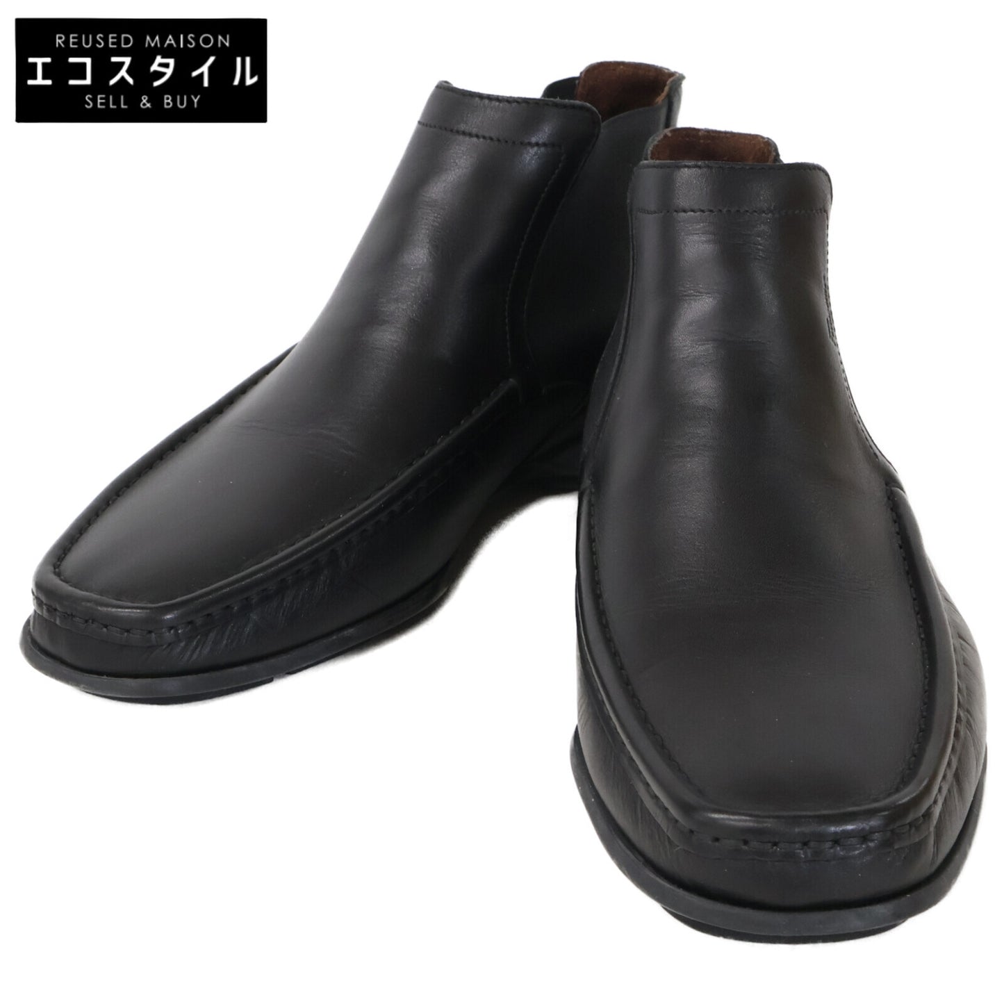 Salvatore Ferragamo [Excellent condition] Leather Moccasin-Design Chelsea Boots Shoes