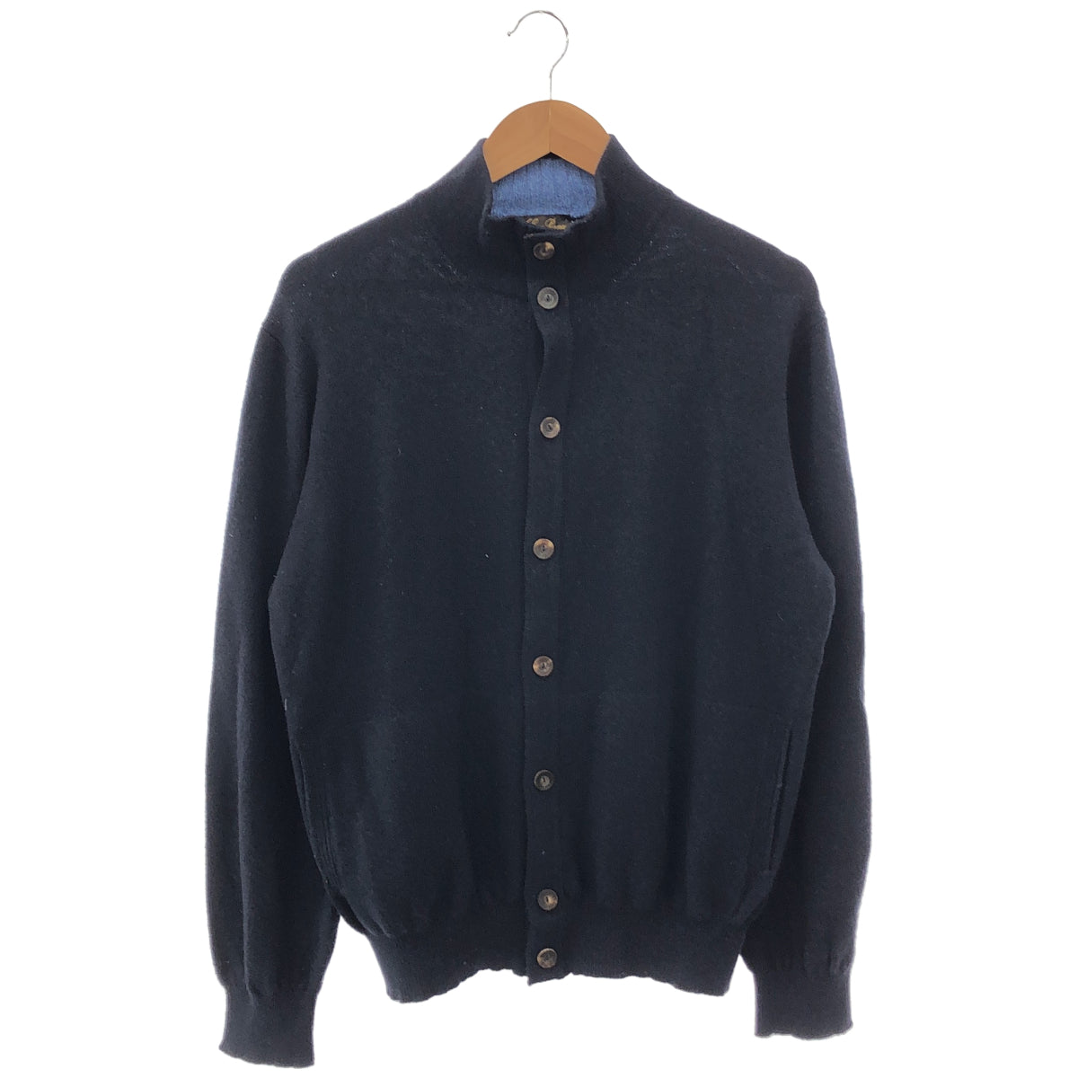 Loro Piana Navy 100% cashmere stand-collar cardigan, top