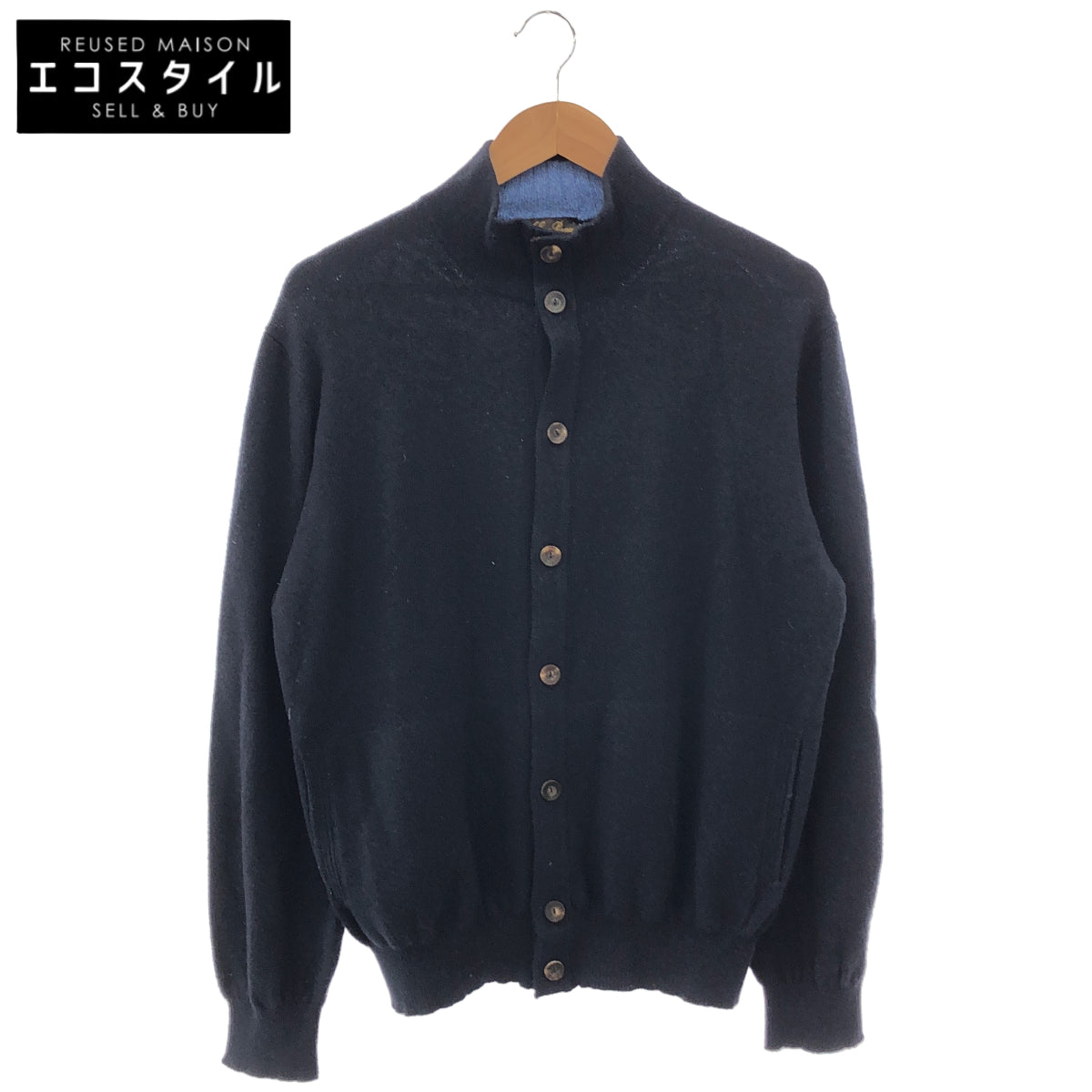 Loro Piana Navy 100% cashmere stand-collar cardigan, top