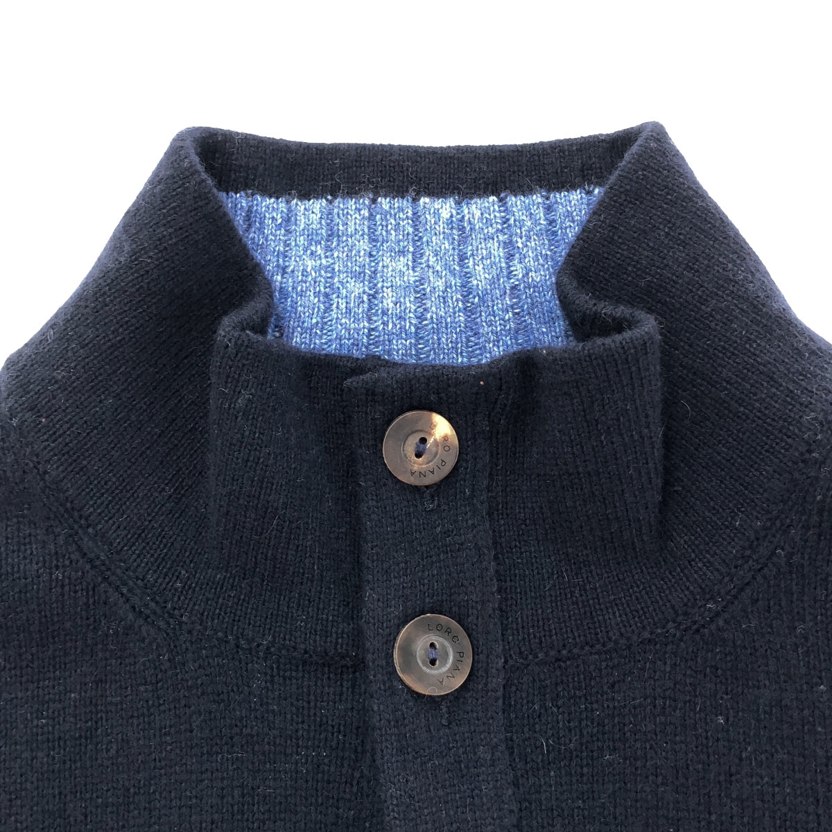 Loro Piana Navy 100% cashmere stand-collar cardigan, top
