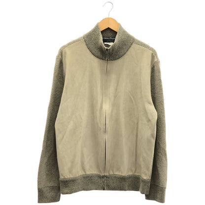 Salvatore Ferragamo Beige wool cashmere-leather-panel zip blouson jacket, top