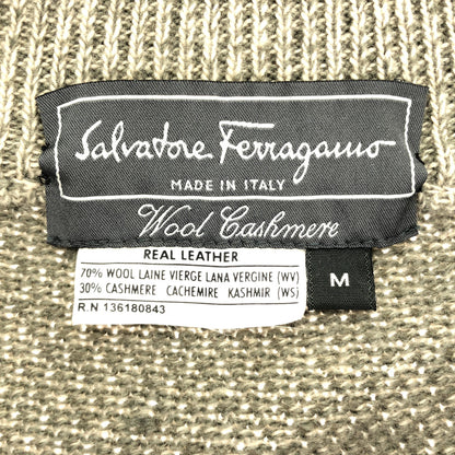 SalvatoreFerragamo サルバトーレフェラガモ ベージュ ウール カシミアレザー切り替え ジップ ブルゾンジャケット トップス