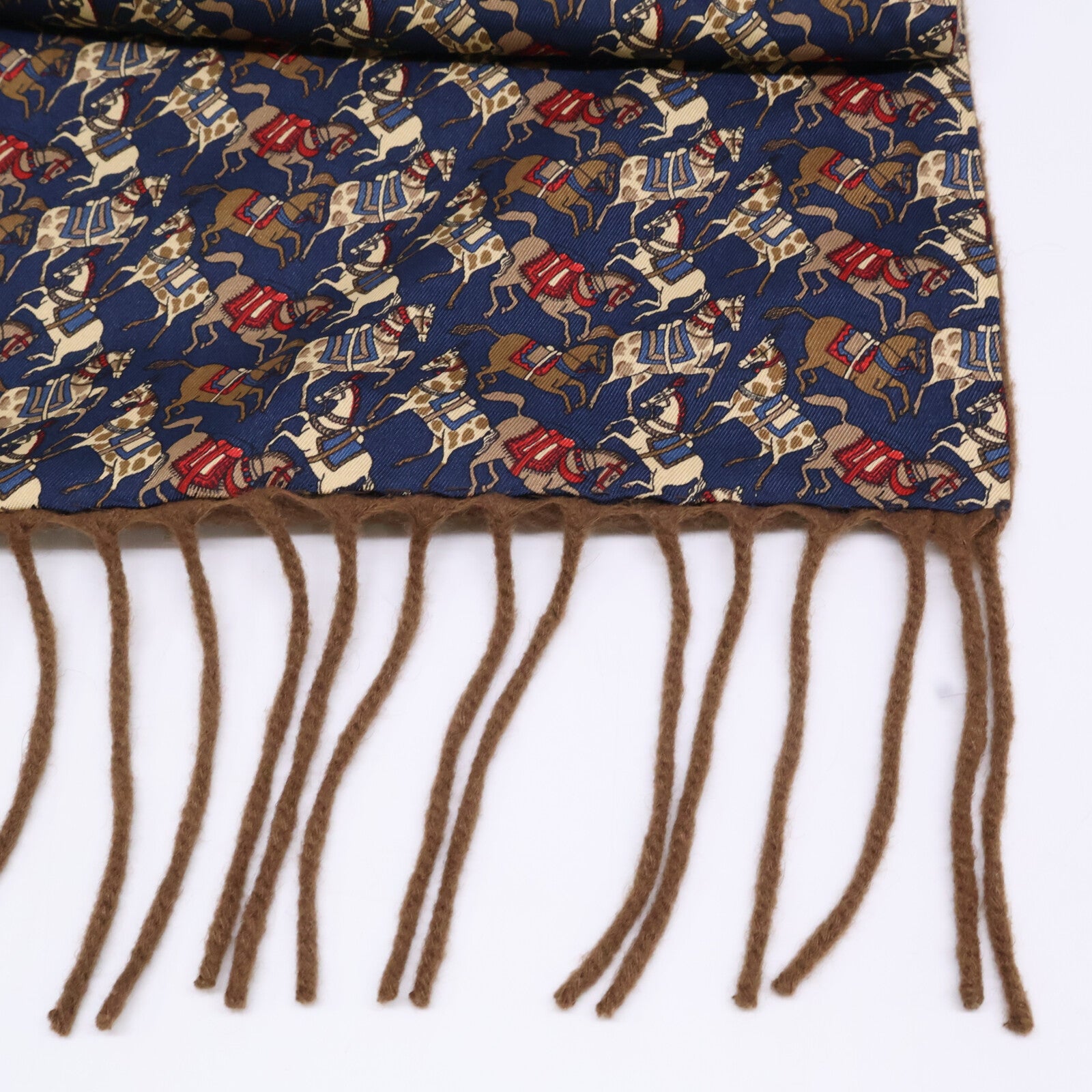 SalvatoreFerragamo サルバトーレフェラガモ 【美品】ホース柄 シルク/カシミヤ フリンジ マフラー