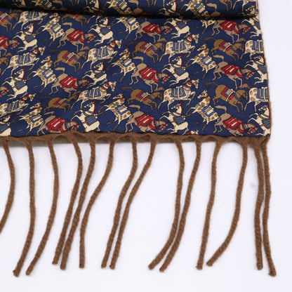SalvatoreFerragamo サルバトーレフェラガモ 【美品】ホース柄 シルク/カシミヤ フリンジ マフラー