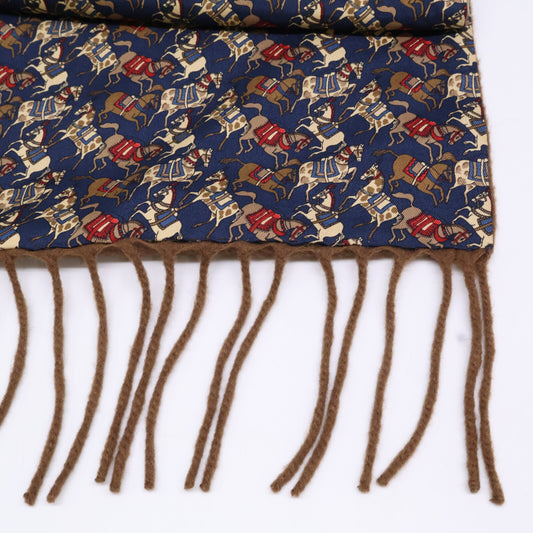 SalvatoreFerragamo サルバトーレフェラガモ 【美品】ホース柄 シルク/カシミヤ フリンジ マフラー