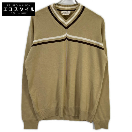 HERMES エルメス ベージュ ウール Vネック ニット セーター トップス