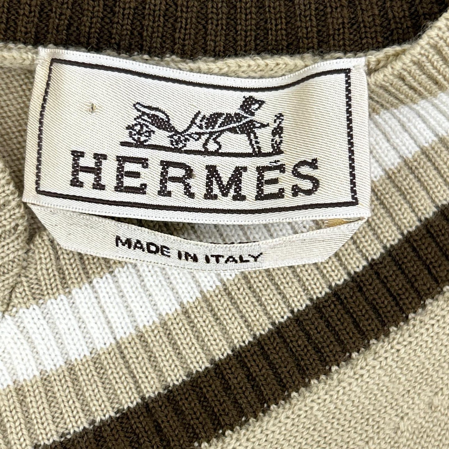 HERMES エルメス ベージュ ウール Vネック ニット セーター トップス