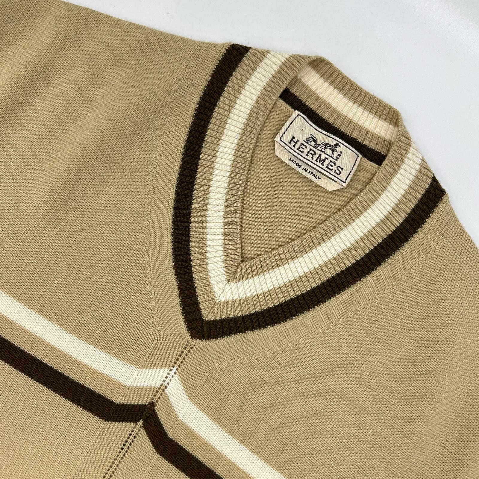 HERMES エルメス ベージュ ウール Vネック ニット セーター トップス