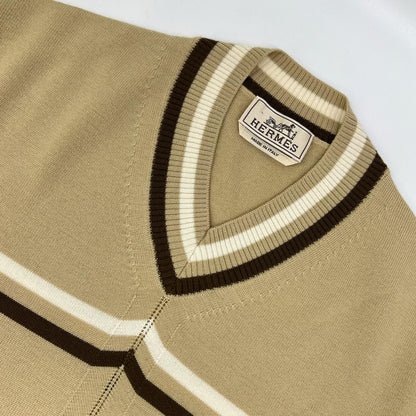 HERMES エルメス ベージュ ウール Vネック ニット セーター トップス