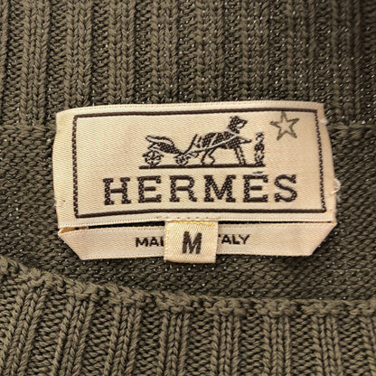 HERMES エルメス カーキ ハーフジップ レザープル ニット セーター トップス