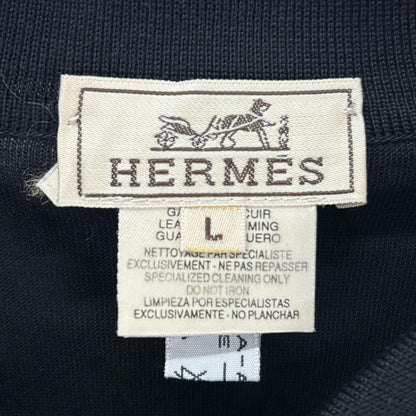 HERMES エルメス ブラック シルク ハーフジップ ポロシャツ トップス