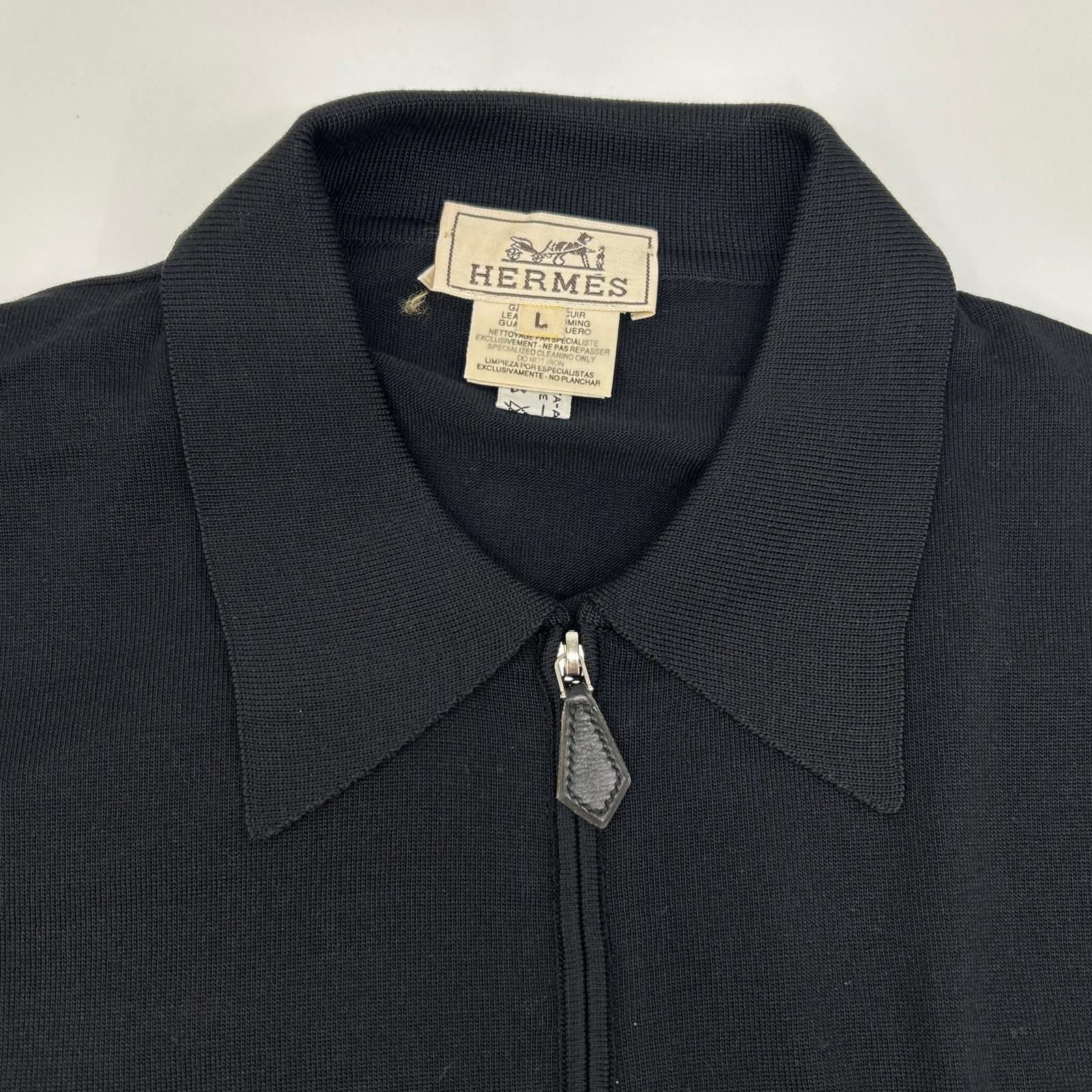 HERMES エルメス ブラック シルク ハーフジップ ポロシャツ トップス
