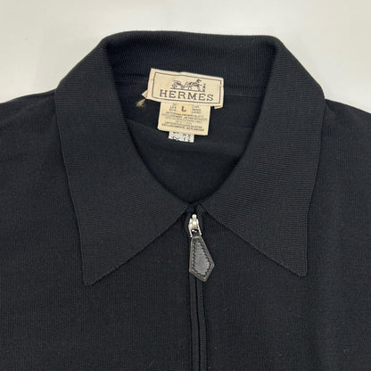 HERMES エルメス ブラック シルク ハーフジップ ポロシャツ トップス